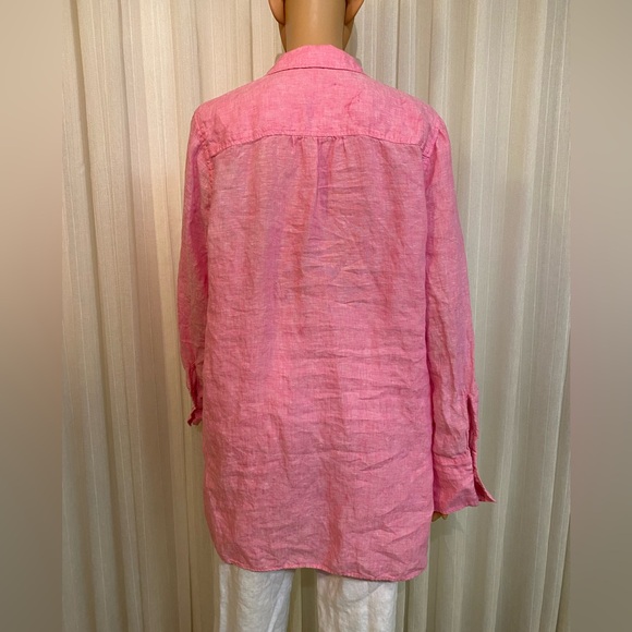 Lilly Pulitzer Linen Deanna Popover Blouse Pink Sunset Hi-Low Shirt Tail Size 12 - Picture 10 of 15